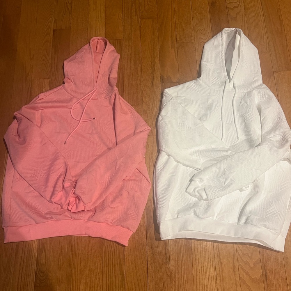 Women's Textured Hoodie - Pink and White